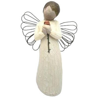 WILLOW TREE : Wooden Loving Angel with a Rose 5.5 inches