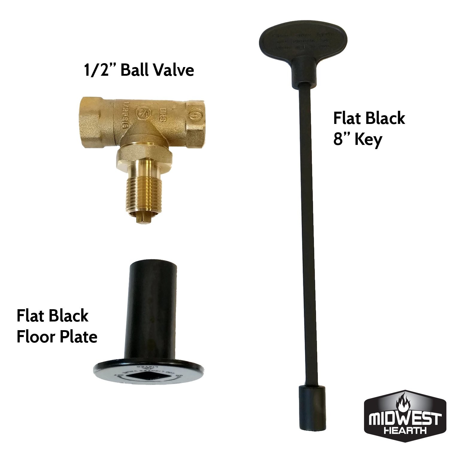 Midwest Hearth 1/2 NPT Gas Fire Pit Key Valve Kit - Flat Black Finish