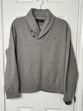 Polo Ralph Lauren Luxury Jersey Shawl Pullover Mens Large Gray Cotton Blend