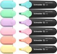 Schneider Job Pastel Highlighter Set 6 Colors Chisel Tip Reusable Wallet Made...