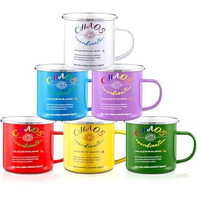  6 pcs Chaos Coordinator Coffee Mug 12 oz Enamel Drinking Cups Funny Cute 