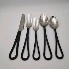 Handcrafted Loop Handle Flatware 5pc Set Blac...