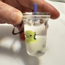 PLUSH DINOSAUR 3D Keychain For Women FUN! Liquid Glitter Boba Bag Charm Korea