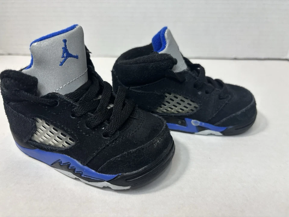 Nike Air Jordan 5 Retro Negro Corredor Azul Lengua Reflectante 440890-004 Talla 4C Foto 2 de 4