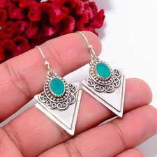 Emerald - Simulated Designer Handmade 925 Sterling Silver Earring 1.76" E5110231