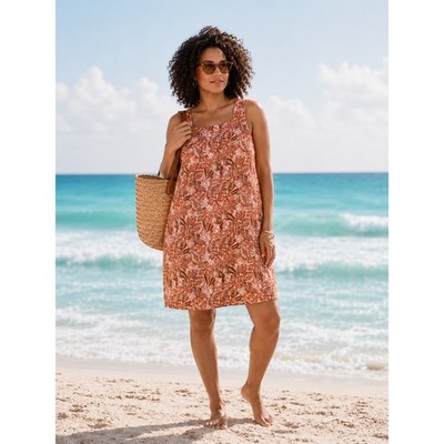 Garnet Hill SZ 18 European Flax Linen Vale Tank Dress Brown Orange NEW