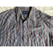 Men s 2XL- Vintage 90 s Wrangler Pearl Snap XLong Tails Striped Button Shirt