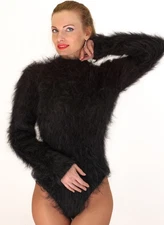 SUPERTANYA black mohair bodysuit fuzzy hand knit crewneck sweater SUPERTANYA S