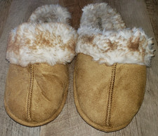 womens SLIP ON THICK SOFT FLEECE LINED SLIPPERS size XL 9-10 BROWN WARM 