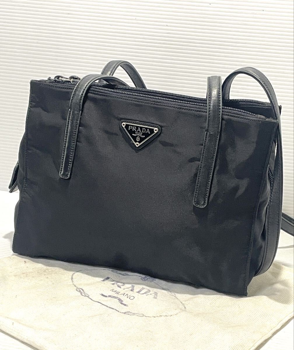 Prada Black Tessuto Tote Bag Triangle Plate Vintage Authentic