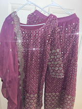 Women  s Purple Embroidered Salwar Kameez 3-Piece Set w/ Dupatta -size small