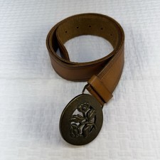 Vintage Y2K Old Navy Leather Belt Metal Floral Buckle Size Large 45 With Buckle