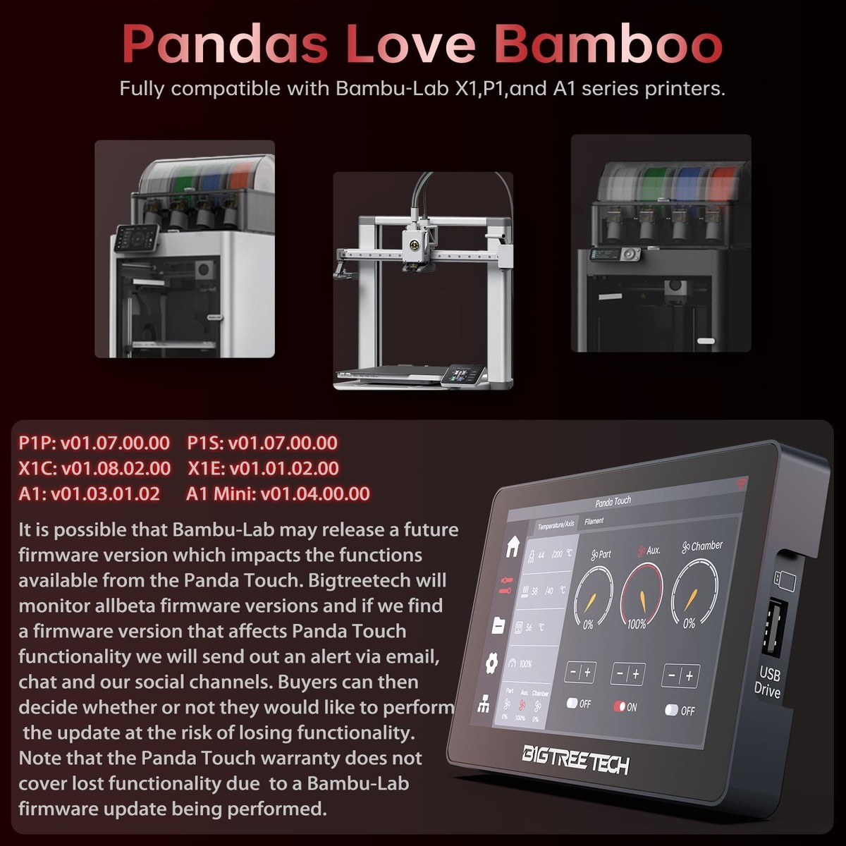 Panda Touch For Bambu-Lab P1P P1S X1C X1E A1 Mini 3D Printers 