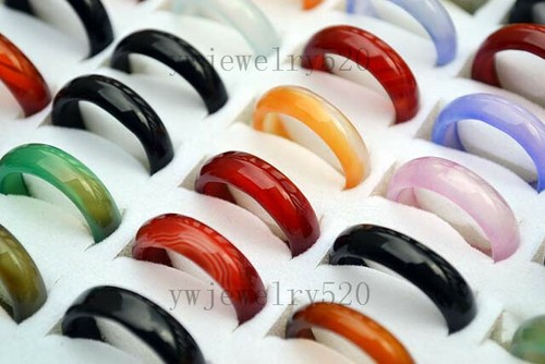 30 Stck. Bunte Mischung Natürlicher Achat Edelstein Jade Ringe Großhandel Schmuck Posten - Bild 3 von 12