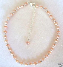 Pink Cultured Freshwater Pearl & Sterling Silver 10"-12" Ankle Bracelet
