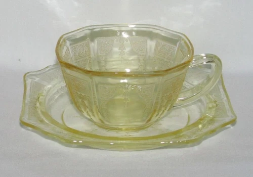 Hocking Glass PRINCESS Yellow Cup and Saucer Set