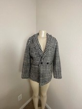 Talbots Blazer Jacket Women's 4P Black Tweed Houndstooth Notch Lapel Long Sleeve