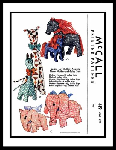 McCall #419 modèle de couture éléphant girafe cheval animal en peluche mère fille - Photo 1 sur 3