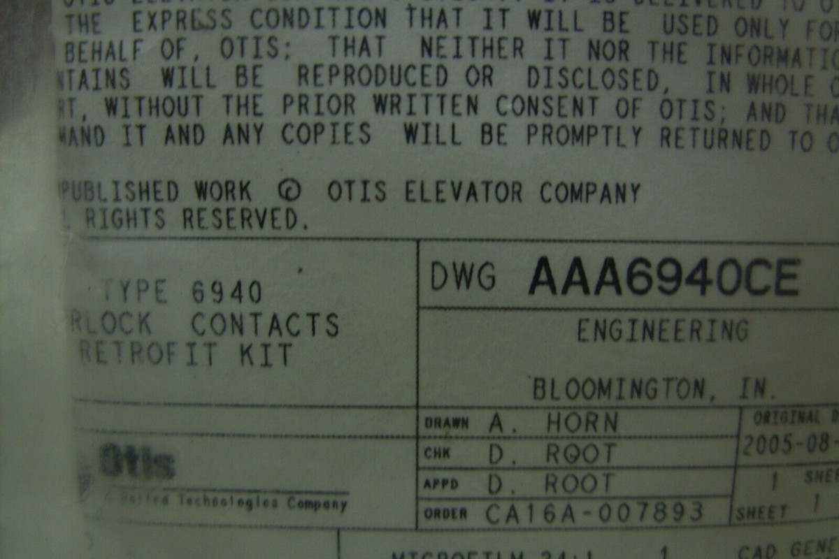 Otis Elevator - OEM Type 6940 Interlock Contacts Retrofit Kit