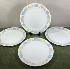 Corelle by Corning FRIENDSHIP Set of 4 Dinner Plates White/Blue/Pink/Yellow