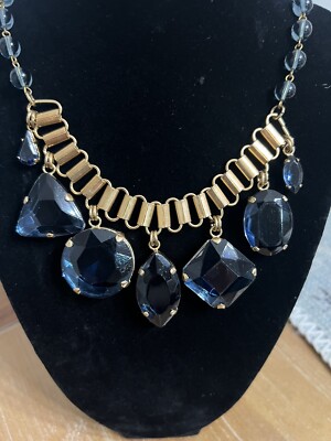 Elisabetta Ricciardi Stunning Blue Crystal Necklace Gold Tone