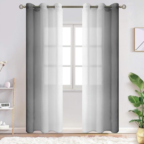 Grommet Top Ombre Sheer Curtains for Bedrooms & Living Rooms, 2 Panels 42"x84" - Picture 4 of 9