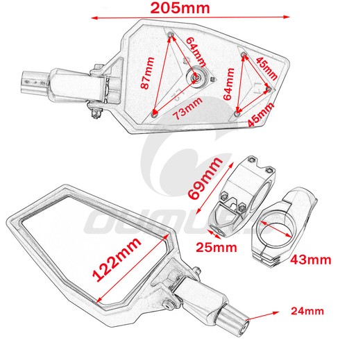 UTV ATV Side Foldable Adjustable Mirrors For 1.75" Polaris RZR S 800 900 XP 1000 - Bild 6 von 12