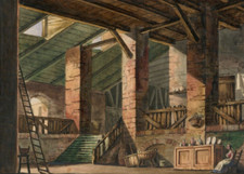 19th Architecture, House Interior, People - Drawing Antique Original 19th centur
