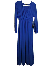 LULUS Dress Womens XS Wondrous Water Lilies Royal Blue Long Sleeve Wrap Maxi C