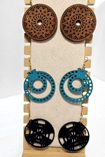 Boho Geometric Wood Earrings, 2" Laser Cut, Lightweight Dangle Earrings
