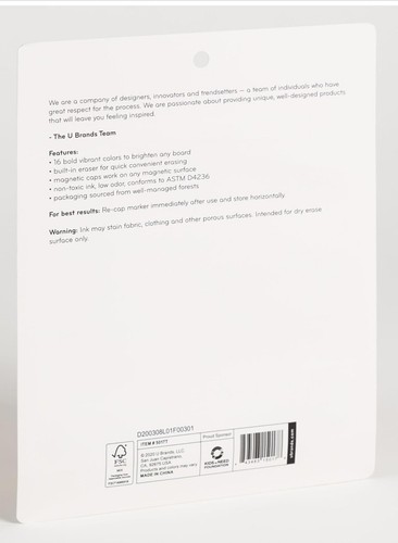 U Brands 2 Colors In 1 Dry Erase Markers w Built-in Erasers X2 Packs. - Picture 3 of 3