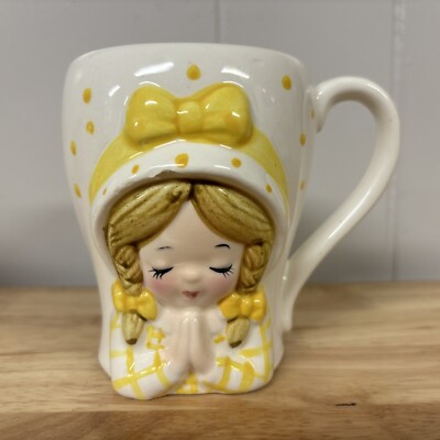 Vintage Praying Girl Mug Giftcraft Japan 4  Blonde Girl Praying Religious Girl
