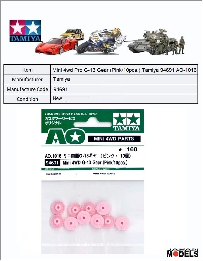 Mini 4wd Pro G-13 Gear (Pink/10pcs.) Tamiya 94691 AO-1016 New Nuovo