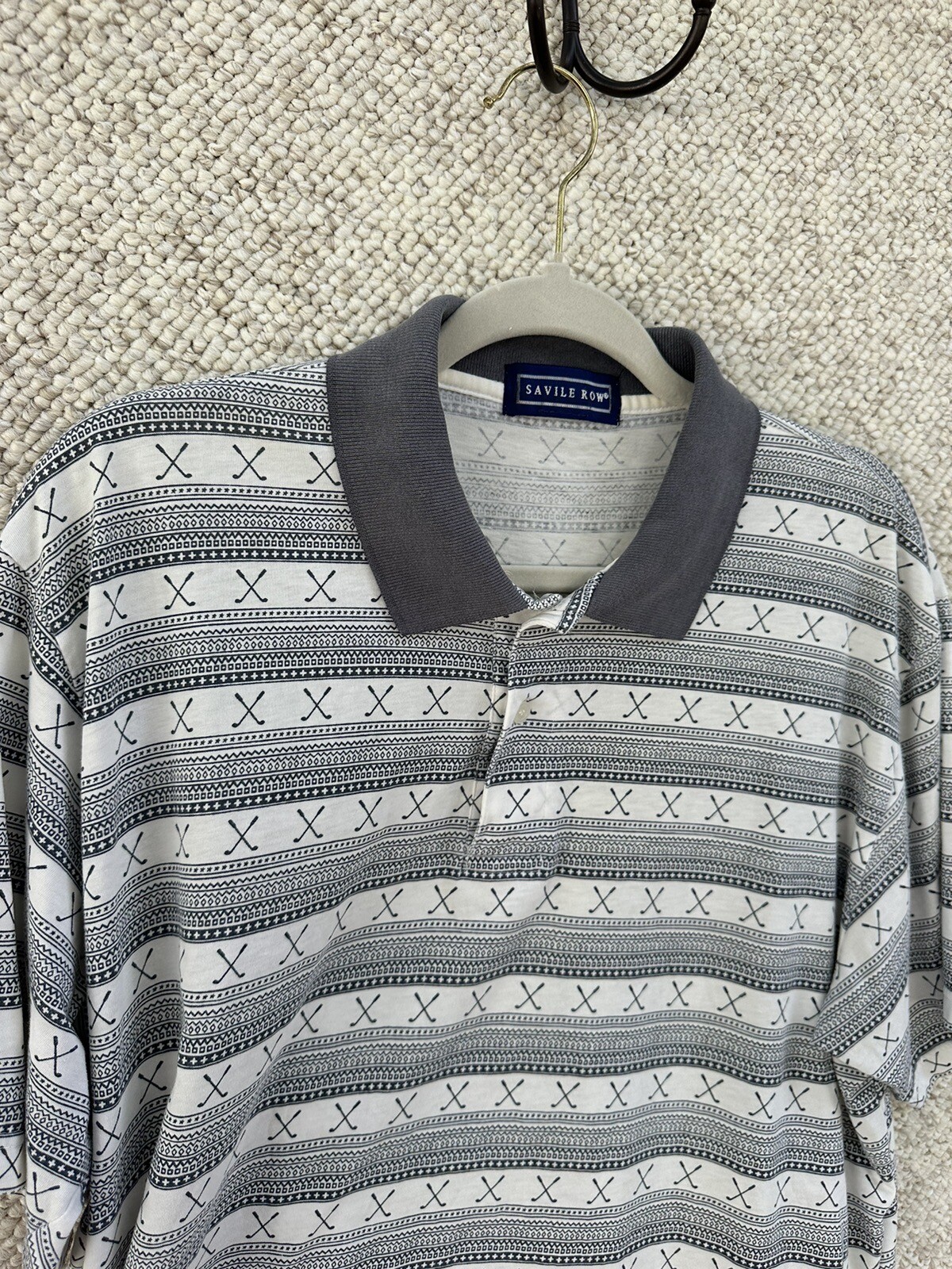 FILA Polo Savile Row uomo bianco medio grigio a righe mazze da golf rugby