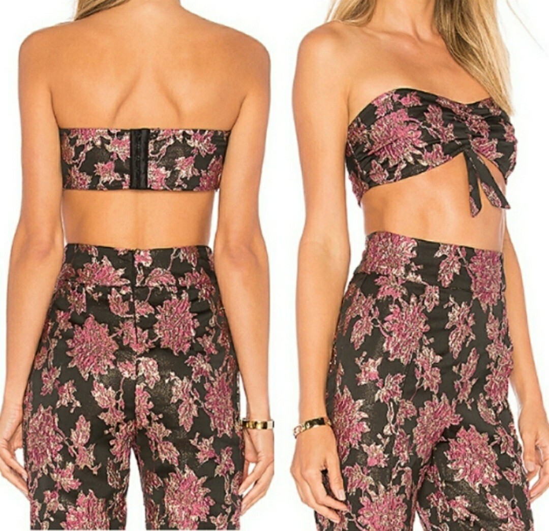 Crop Top Noir Métallisé For Love & Lemons Luella - Taille S, Sans Bretelles, Neuf Avec étiquettes