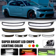 For 2015-2023 Dodge Charger Smoked LED Front Rear Bumper Side Marker Lights Lamp