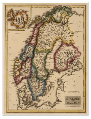 Elegant Scandinavian Map of SWEDEN & NORWAY circa 1822 Atlas Chart 18''x24''