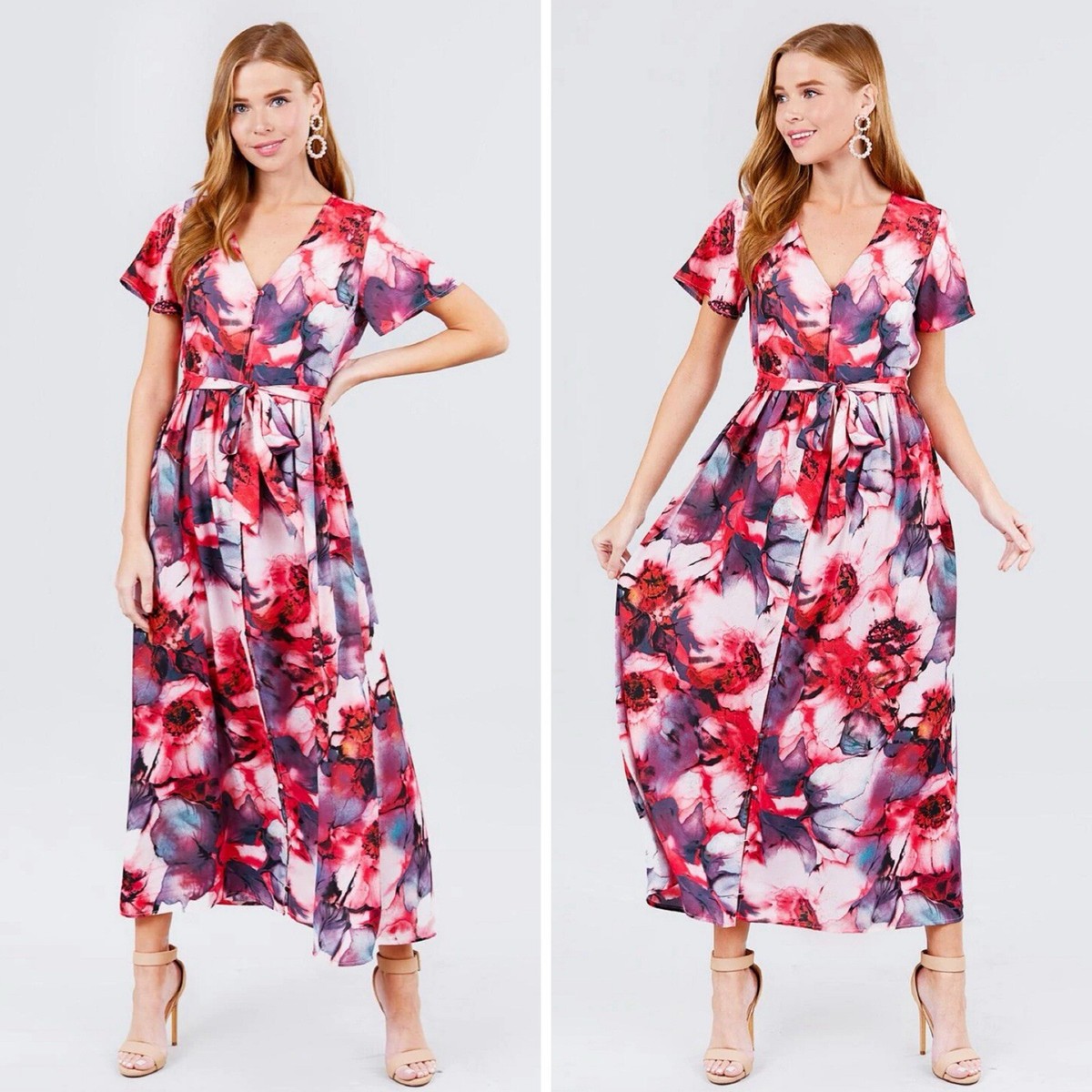 floral button up maxi dress Floral Print Button Down Maxi Dress