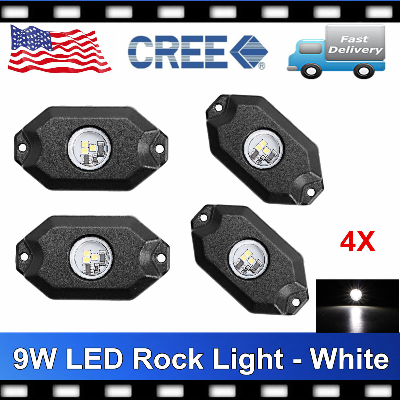 4 pack WHite Rock Lights 2" LED Dome lights Off-Road Under Wheel Light White pod