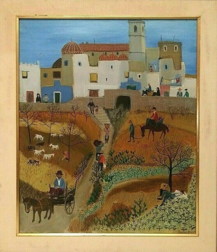 Listed DUTCH FOLK ART PAULINE BRAAT Sd ORIG O/C VILLAGE SCENE BER MENGELS WIFE - Picture 2 of 12