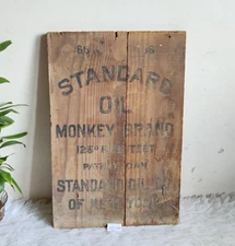 1920s Vintage Monkey Brand Standard Oil of New York Wooden Sign Board USA WN422