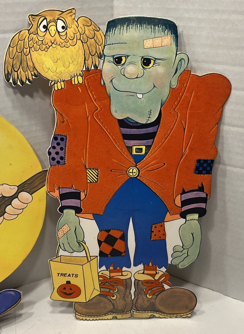 Vitg Halloween Fuzzy Flocked Die Cuts Lot Of 6 Ghost, Witch, Skull