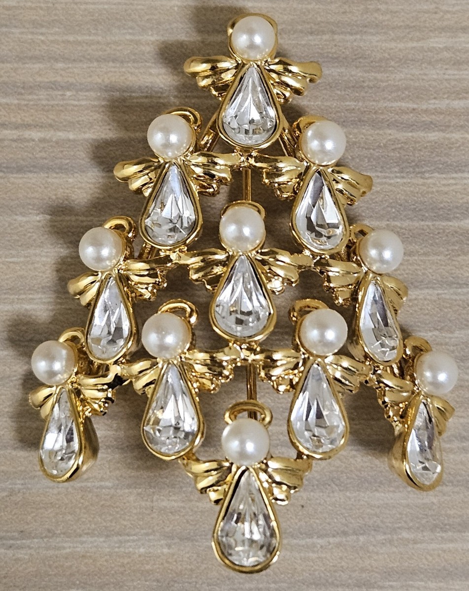 Vintage Butler Wilson Christmas Tree Angels Pearls Rhinestones