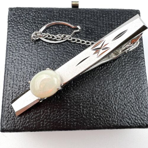 Solid white Opal tie clip Tie Bar - Picture 1 of 9