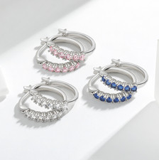 925 Sterling Silver Solitaire Cz Women Huggie Hoop Earrings 17mm Gift S11