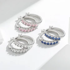 925 Sterling Silver Solitaire Cz Women Huggie Hoop Earrings 17mm Gift S11