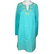 Lilly Pulitzer Dress Womens Sz XS Aqua Green Embroidered V Neck Cotton Shift