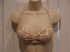 NEW IN PKG Famous Maker Beige  White Big Dot Tie Halter ba Swimtop Size Medium