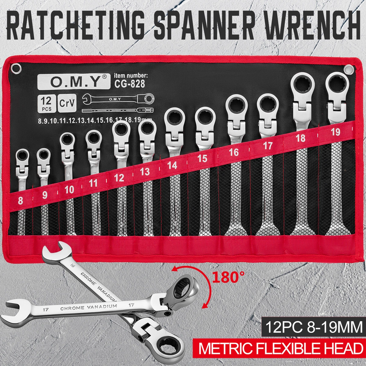 Metric flex head 2024 ratcheting wrench set