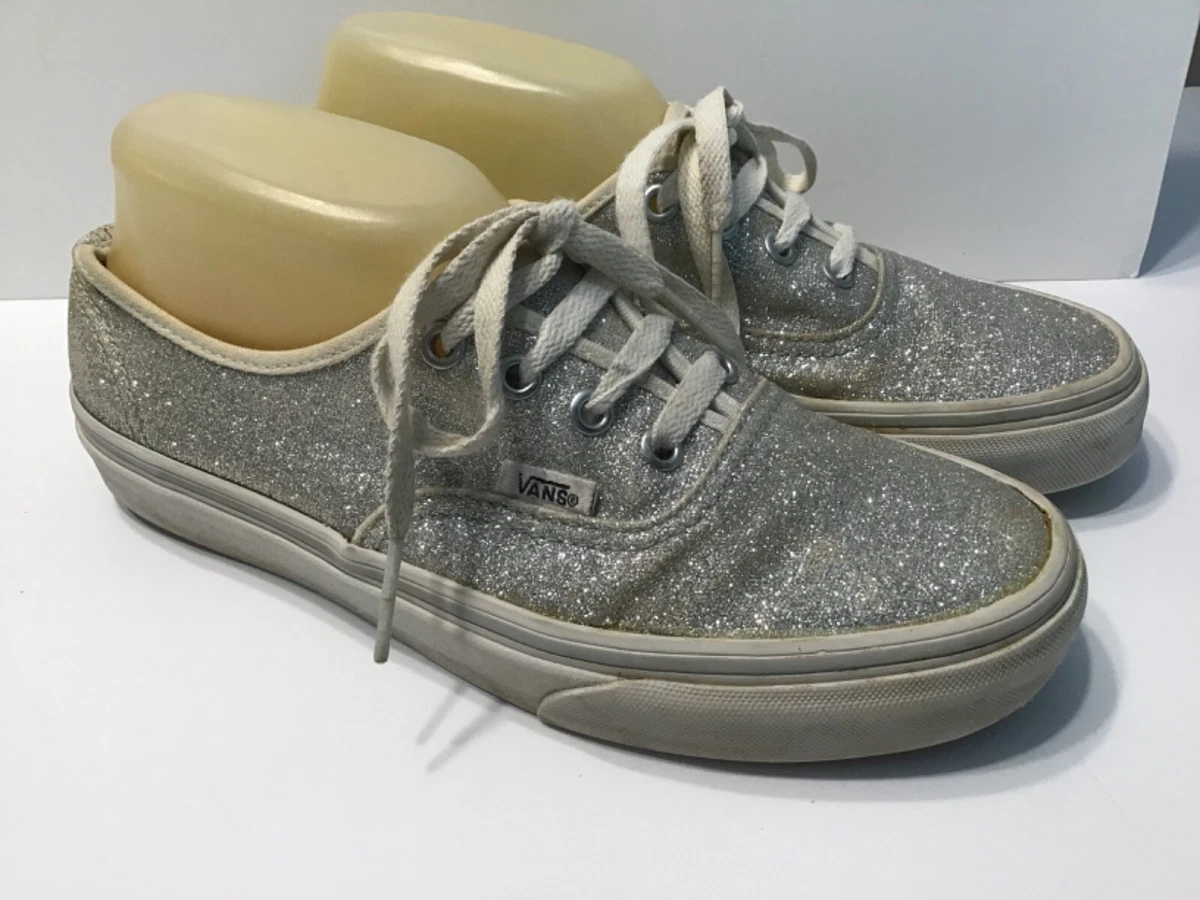 Vans Unisex Silver Glitter Sneakers Skater Shoes Mens 6 Women s 7.5